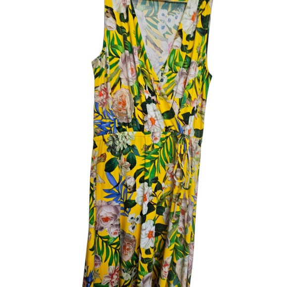 Boston Proper Yellow Floral Maxi Dress Sleeveless‎ Wrap Style Size L Summer - Picture 9 of 12